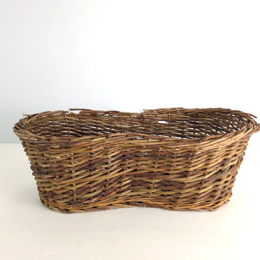 Handwoven‎ Natural Willow Wicker 2-Pot Double Planter Peanut Basket 17"L 6"T 9"W